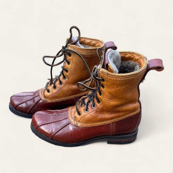 Frye Shoes - Frye Two-Tone Brown/Tan Leather Lace-Up Winter Boots